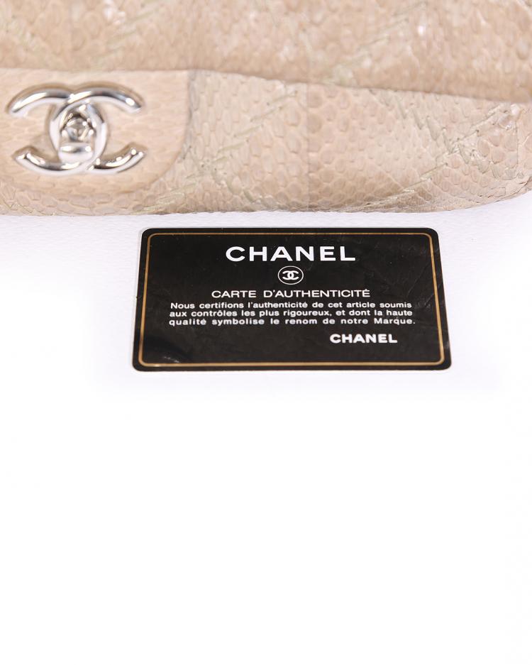Pre Owned Chanel Taupe Python Stitched Leather Single Flap Shoulder Bag