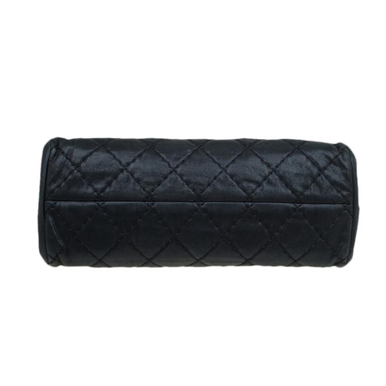 Pre Owned Chanel Black Quilted Iridescent Leather Medium Just Mademoiselle Bowling Bag