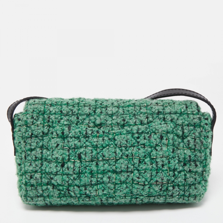 Pre Owned Chanel Green/Black Tweed Reissue Brooch Flap Bag
