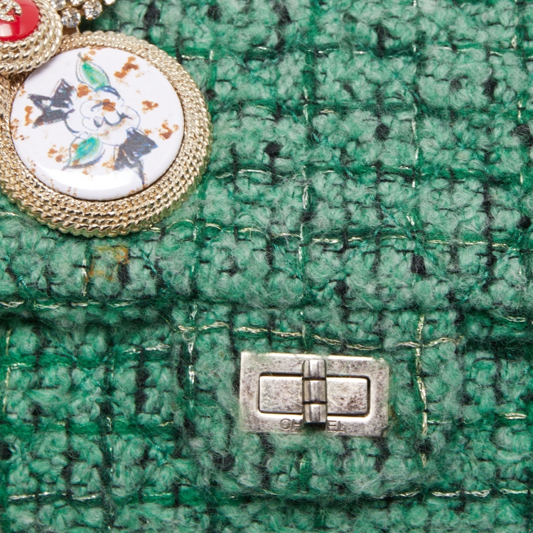 Pre Owned Chanel Green/Black Tweed Reissue Brooch Flap Bag