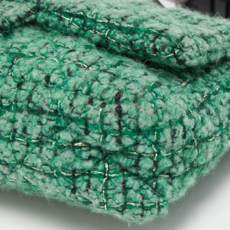Pre Owned Chanel Green/Black Tweed Reissue Brooch Flap Bag