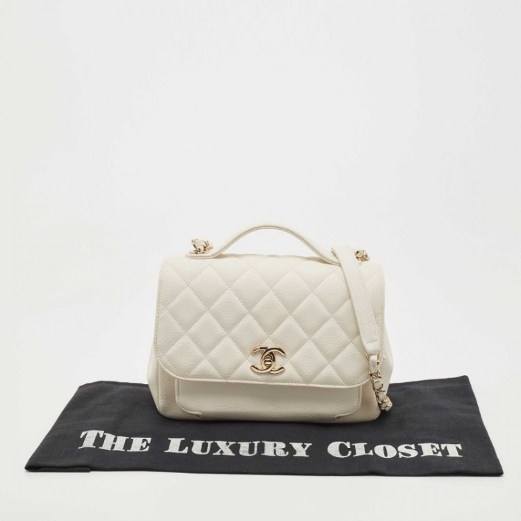 Pre Owned Chanel White Quilted Caviar Leather Medium Business Affinity Top Handle Bag