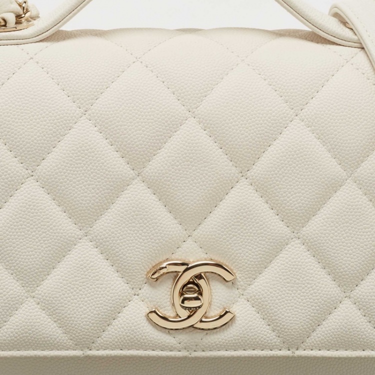 Pre Owned Chanel White Quilted Caviar Leather Medium Business Affinity Top Handle Bag