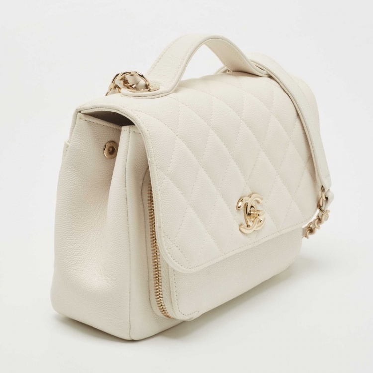 Pre Owned Chanel White Quilted Caviar Leather Medium Business Affinity Top Handle Bag