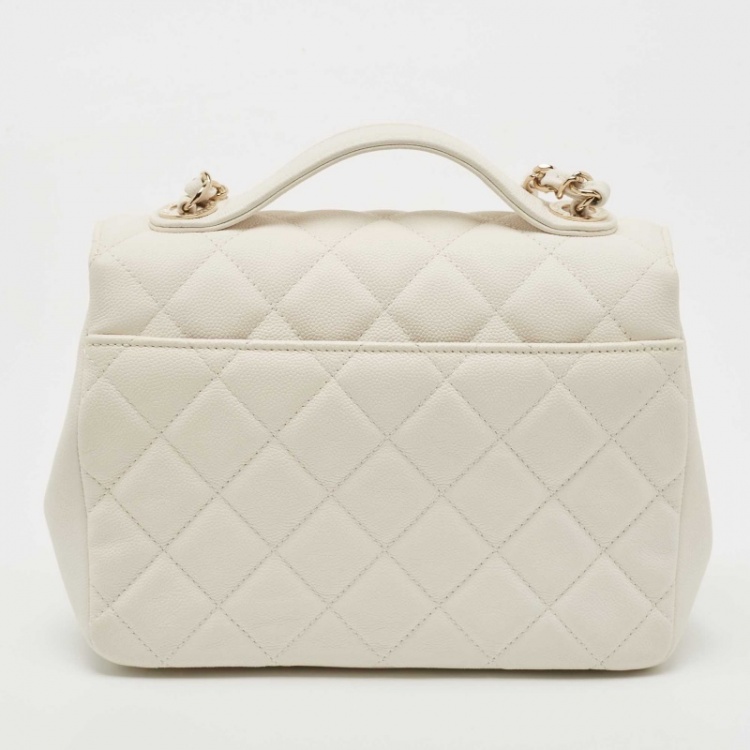 Pre Owned Chanel White Quilted Caviar Leather Medium Business Affinity Top Handle Bag