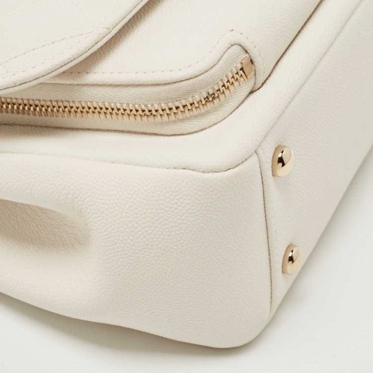 Pre Owned Chanel White Quilted Caviar Leather Medium Business Affinity Top Handle Bag