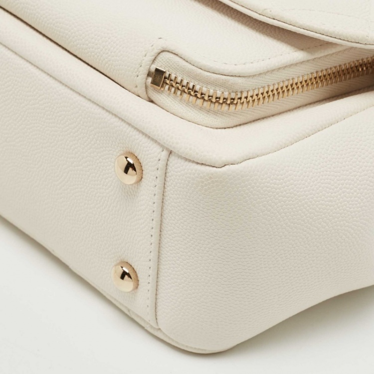 Pre Owned Chanel White Quilted Caviar Leather Medium Business Affinity Top Handle Bag