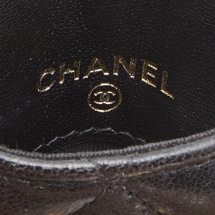 Pre Owned Chanel Black Quilted Leather CC Card Holder Chain