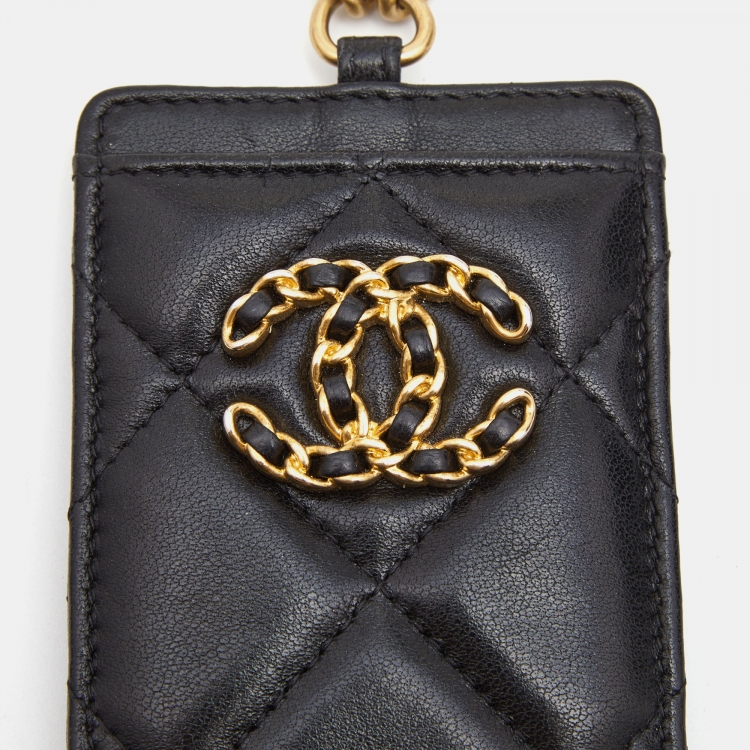 Pre Owned Chanel Black Quilted Leather CC Card Holder Chain