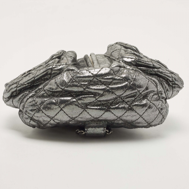 Pre Owned Chanel Silver Shimmer Quilted Leather Mini Backpack Is Back Backpack