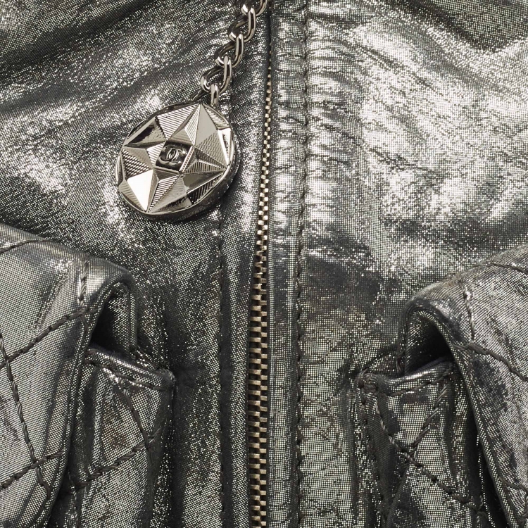 Pre Owned Chanel Silver Shimmer Quilted Leather Mini Backpack Is Back Backpack