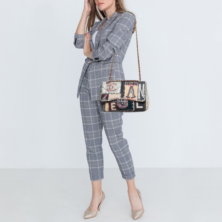 Pre Owned Chanel Multicolor Patchwork Jumbo Classic Single Flap Bag