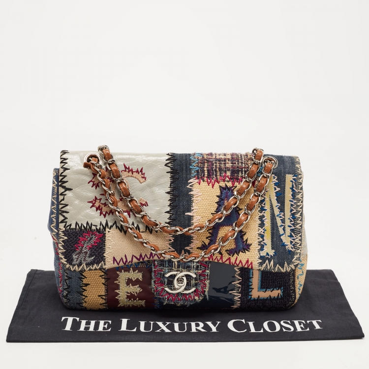 Pre Owned Chanel Multicolor Patchwork Jumbo Classic Single Flap Bag