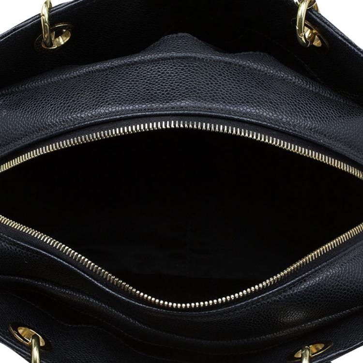 Pre Owned Chanel Black Quilted Caviar Leather Petite Timeless Shopper Tote