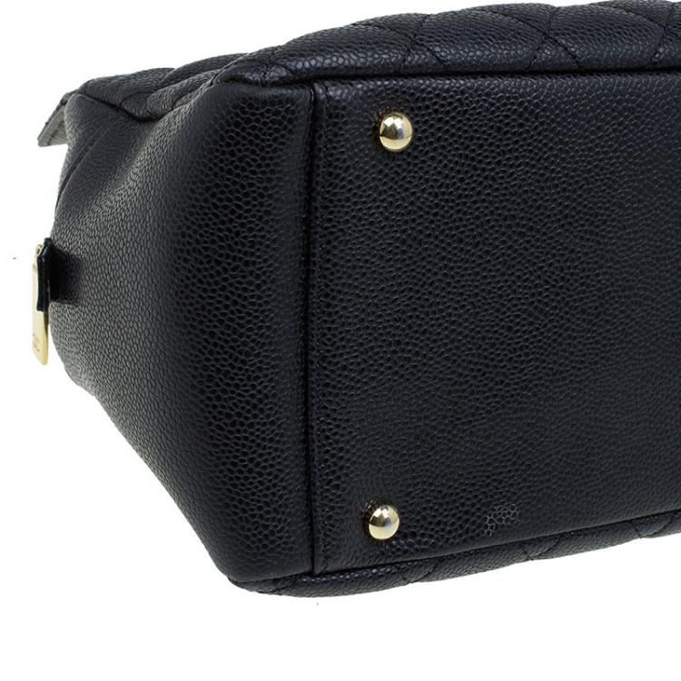 Pre Owned Chanel Black Quilted Caviar Leather Petite Timeless Shopper Tote