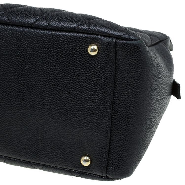 Pre Owned Chanel Black Quilted Caviar Leather Petite Timeless Shopper Tote