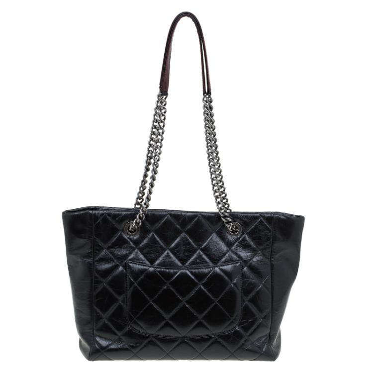 Pre Owned Chanel Black Glazed Leather Petite Shopper Tote