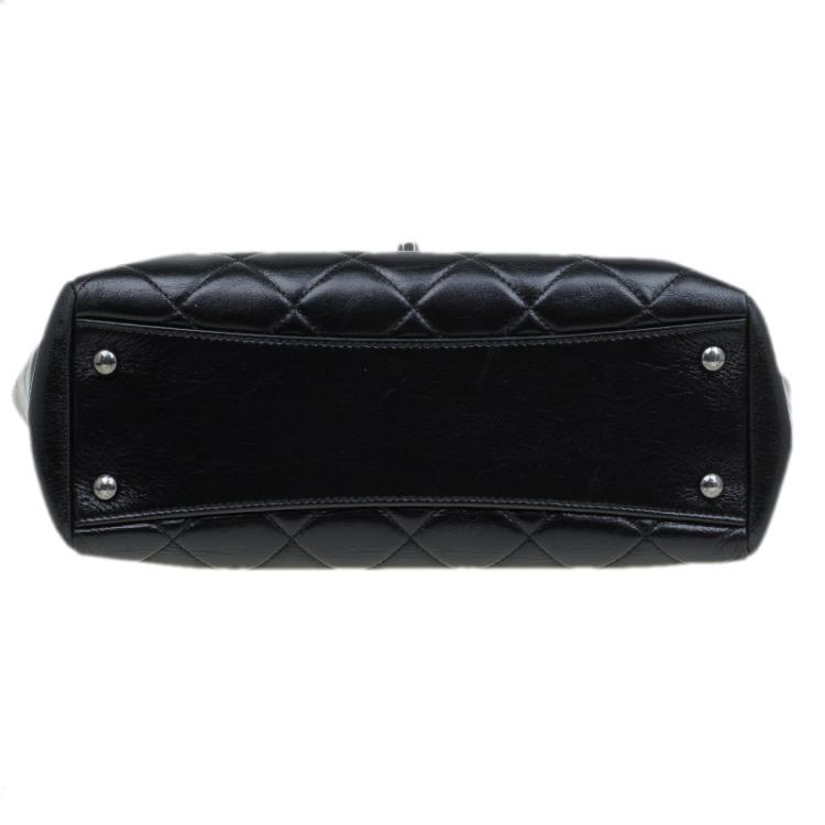 Pre Owned Chanel Black Glazed Leather Petite Shopper Tote