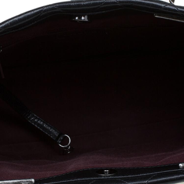Pre Owned Chanel Black Glazed Leather Petite Shopper Tote