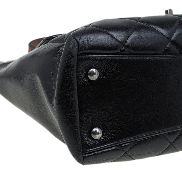 Pre Owned Chanel Black Glazed Leather Petite Shopper Tote