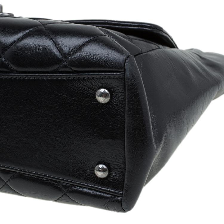 Pre Owned Chanel Black Glazed Leather Petite Shopper Tote