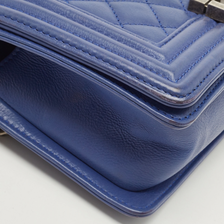 Pre Owned Chanel Blue Quilted Leather Small Boy Flap Bag