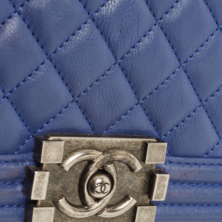 Pre Owned Chanel Blue Quilted Leather Small Boy Flap Bag