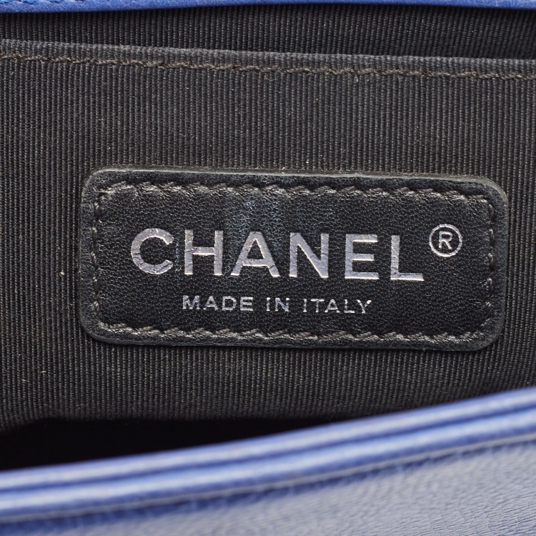 Pre Owned Chanel Blue Quilted Leather Small Boy Flap Bag