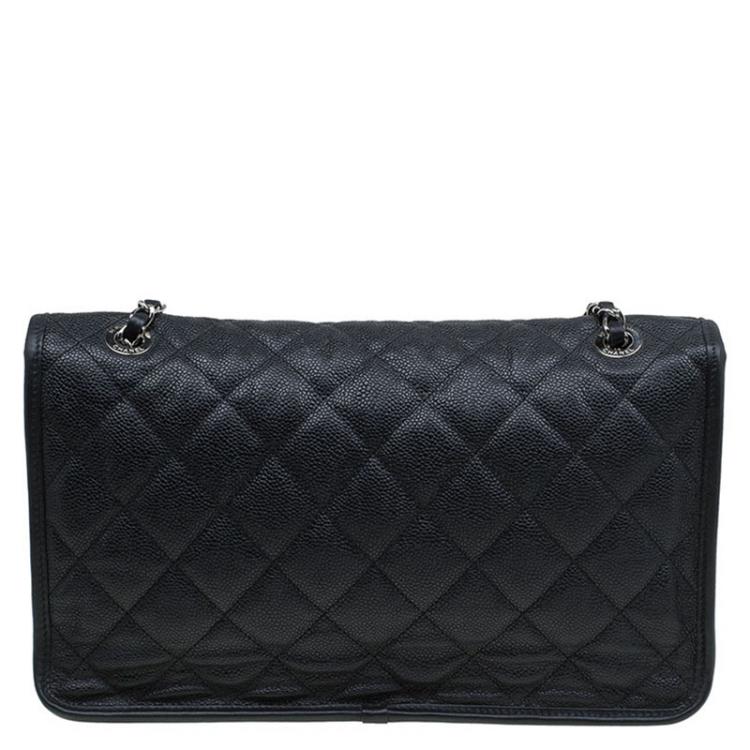 Pre Owned Chanel Black Caviar Leather Jumbo French Riviera Classic Flap Bag