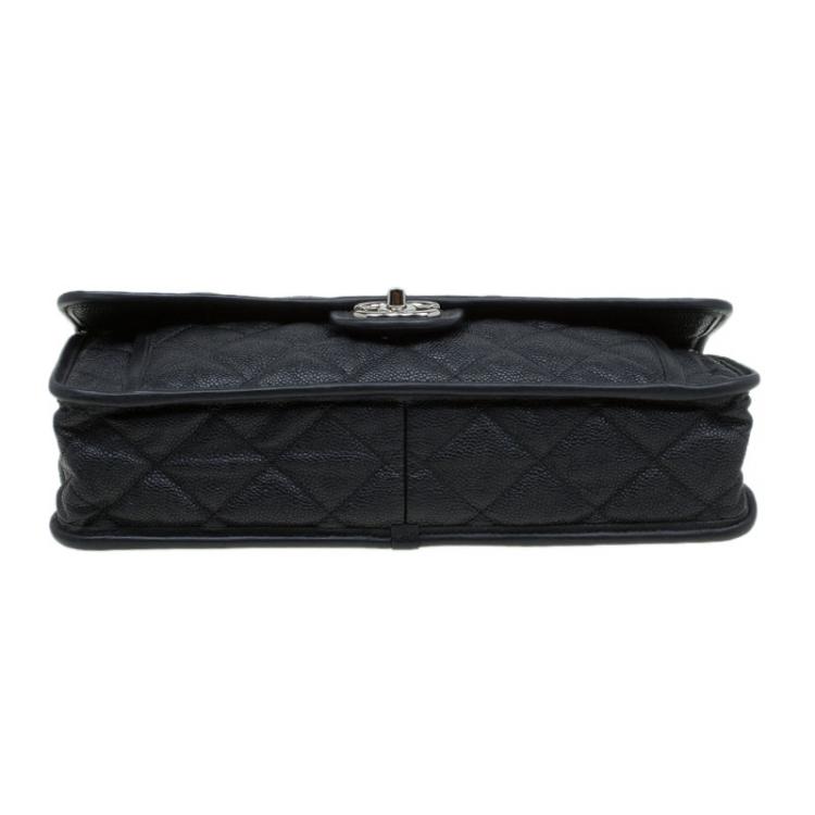 Pre Owned Chanel Black Caviar Leather Jumbo French Riviera Classic Flap Bag