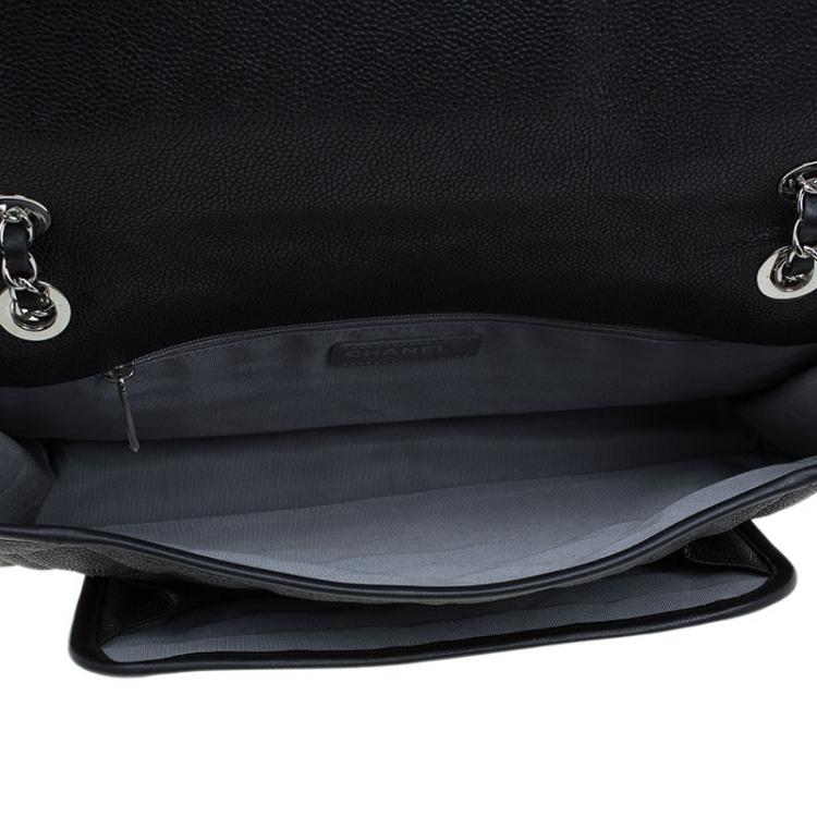 Pre Owned Chanel Black Caviar Leather Jumbo French Riviera Classic Flap Bag