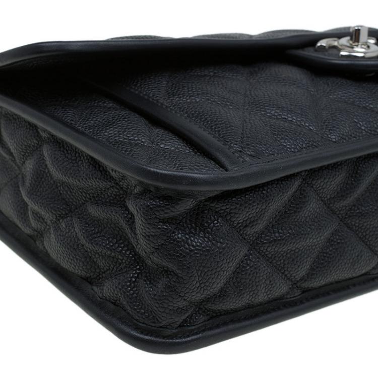Pre Owned Chanel Black Caviar Leather Jumbo French Riviera Classic Flap Bag