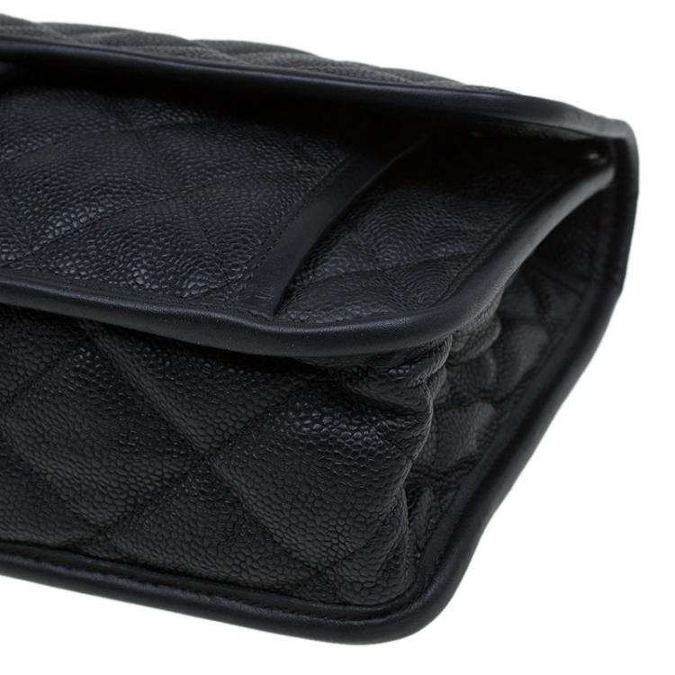 Pre Owned Chanel Black Caviar Leather Jumbo French Riviera Classic Flap Bag