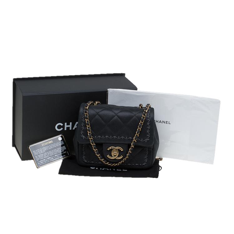 Pre Owned Chanel Black Quilted Iridescent Leather Mini Square Classic Flap Bag