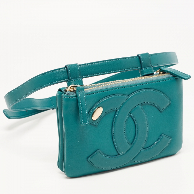 Pre Owned Chanel Green Leather CC Mania Waist Bag