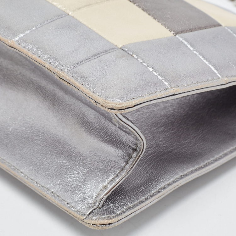 Pre Owned Chanel Silver Multicolor Square Quilted Wristlet Clutch