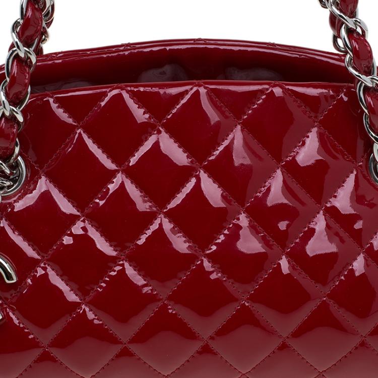 Pre Owned Chanel Red Quilted Patent Leather Small Just Mademoiselle Bowling Bag