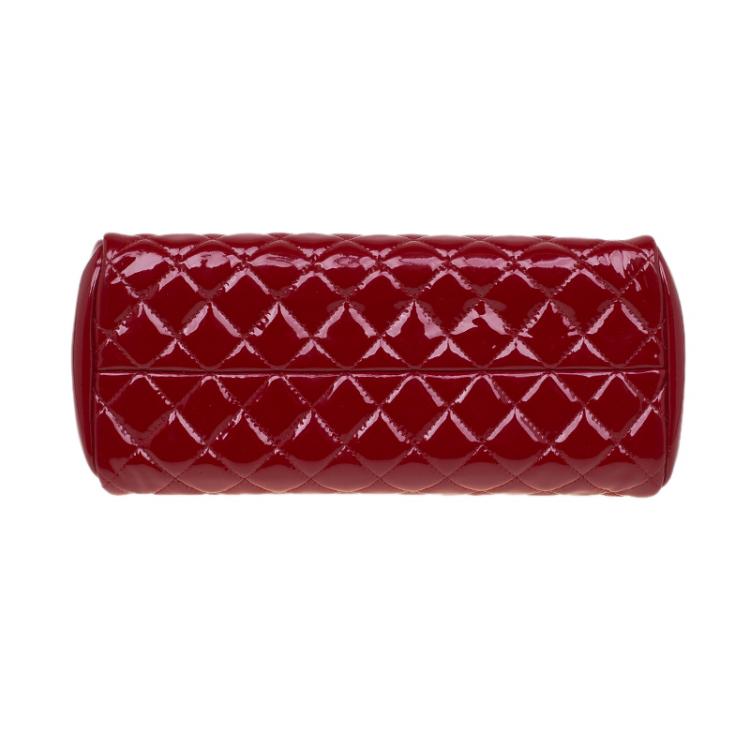 Pre Owned Chanel Red Quilted Patent Leather Small Just Mademoiselle Bowling Bag