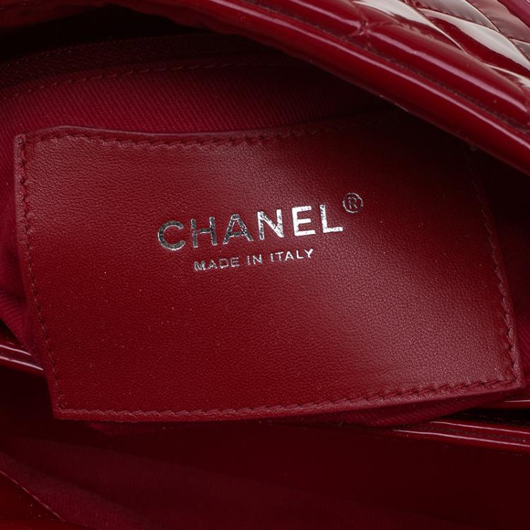 Pre Owned Chanel Red Quilted Patent Leather Small Just Mademoiselle Bowling Bag