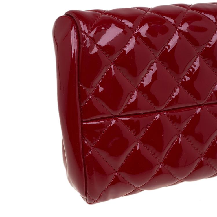 Pre Owned Chanel Red Quilted Patent Leather Small Just Mademoiselle Bowling Bag