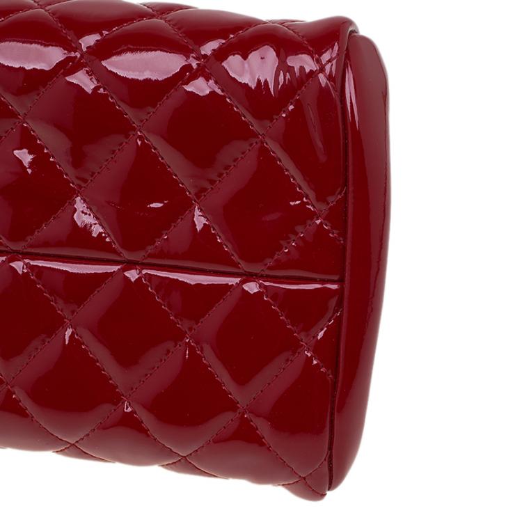 Pre Owned Chanel Red Quilted Patent Leather Small Just Mademoiselle Bowling Bag