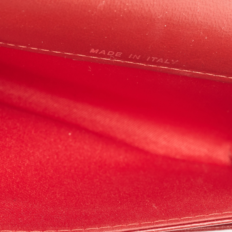 Pre Owned Chanel Red Camellia Embossed Leather CC Flap Card Case 