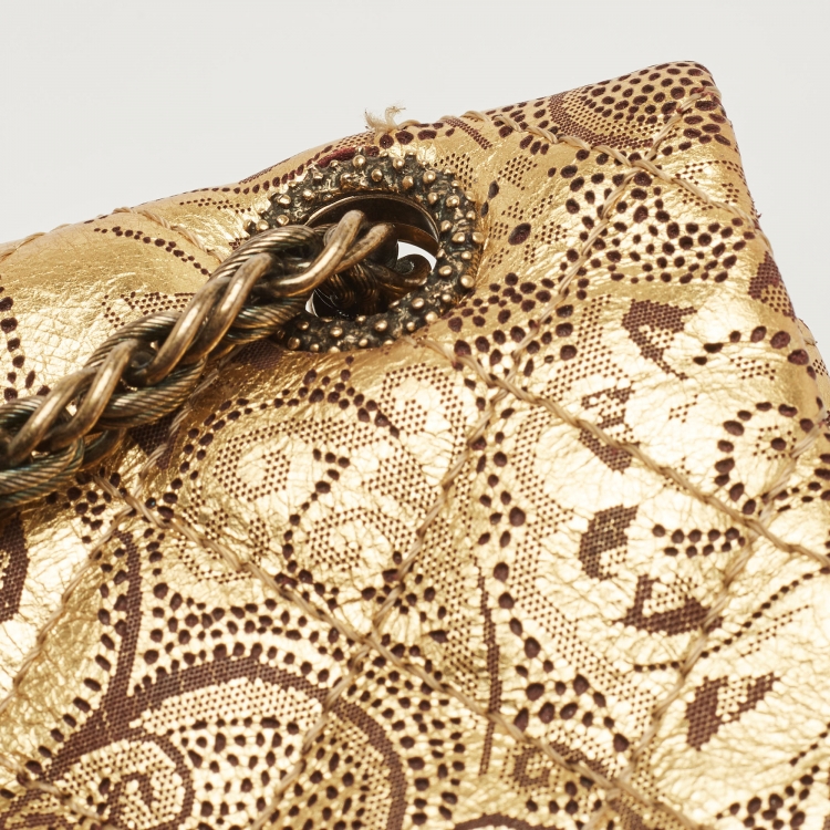 Pre Owned Chanel Gold Quilted Printed Leather Limited Edition Reissue 2.55 Flap Bag