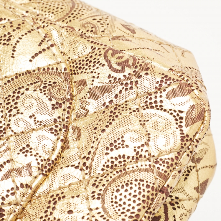 Pre Owned Chanel Gold Quilted Printed Leather Limited Edition Reissue 2.55 Flap Bag