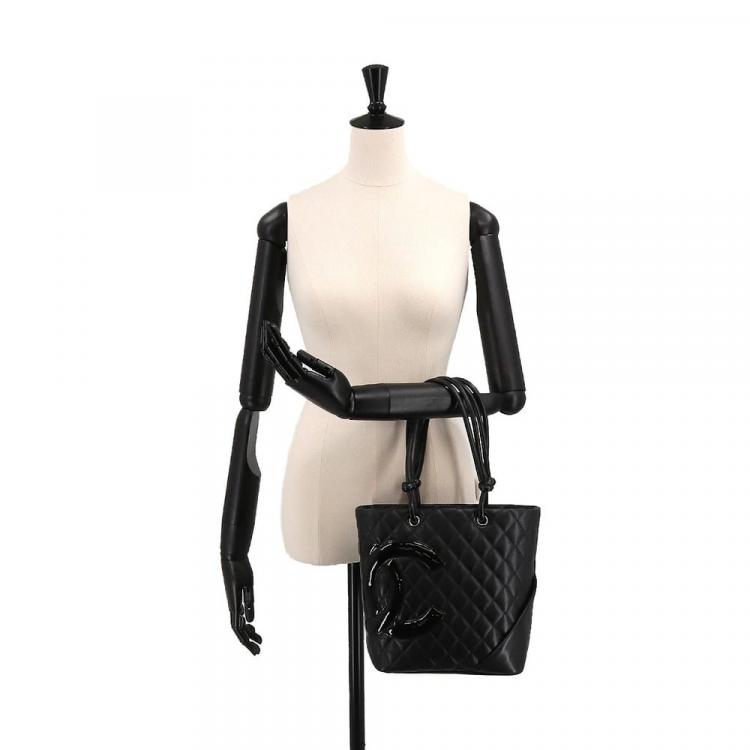 Pre Owned Chanel Black Leather Small Cambon Ligne Tote Bag