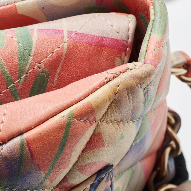 Pre Owned Chanel Multicolor Floral Print Quilted Leather Jumbo Classic Single Flap Bag