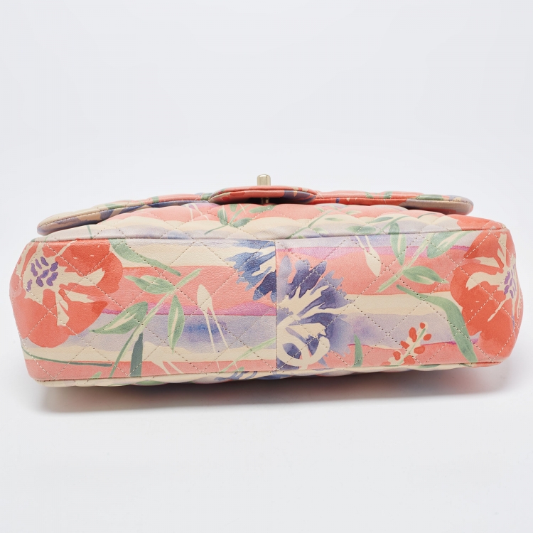 Pre Owned Chanel Multicolor Floral Print Quilted Leather Jumbo Classic Single Flap Bag