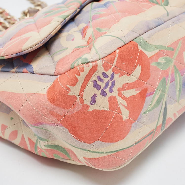 Pre Owned Chanel Multicolor Floral Print Quilted Leather Jumbo Classic Single Flap Bag