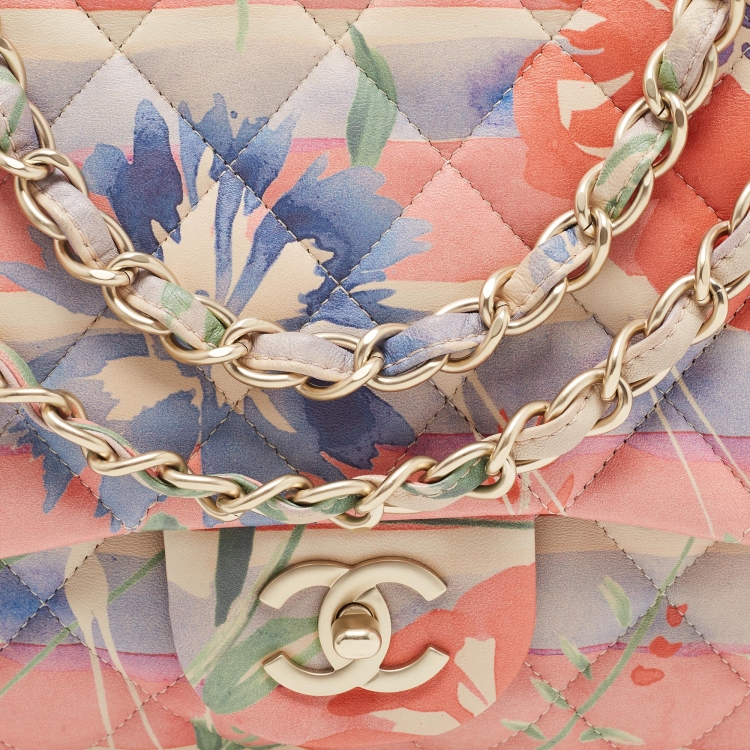 Pre Owned Chanel Multicolor Floral Print Quilted Leather Jumbo Classic Single Flap Bag