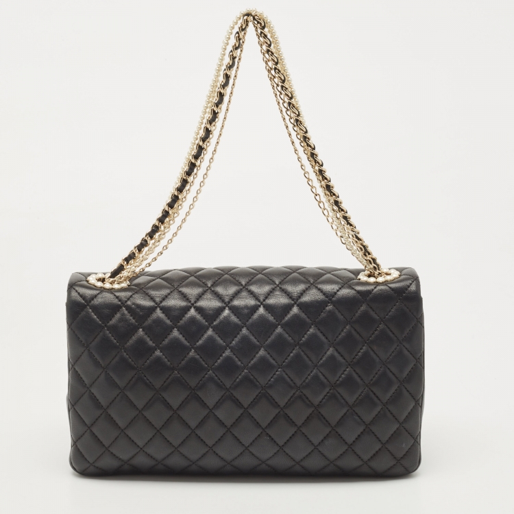 Pre Owned Chanel Black Quilted Leather Medium Westminster Pearl Single Flap Bag         